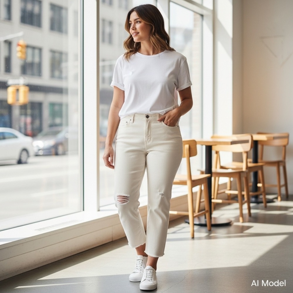 Daze Denim Just Right Jeans Women 29 White Distressed Raw Hem Straight Leg Pants